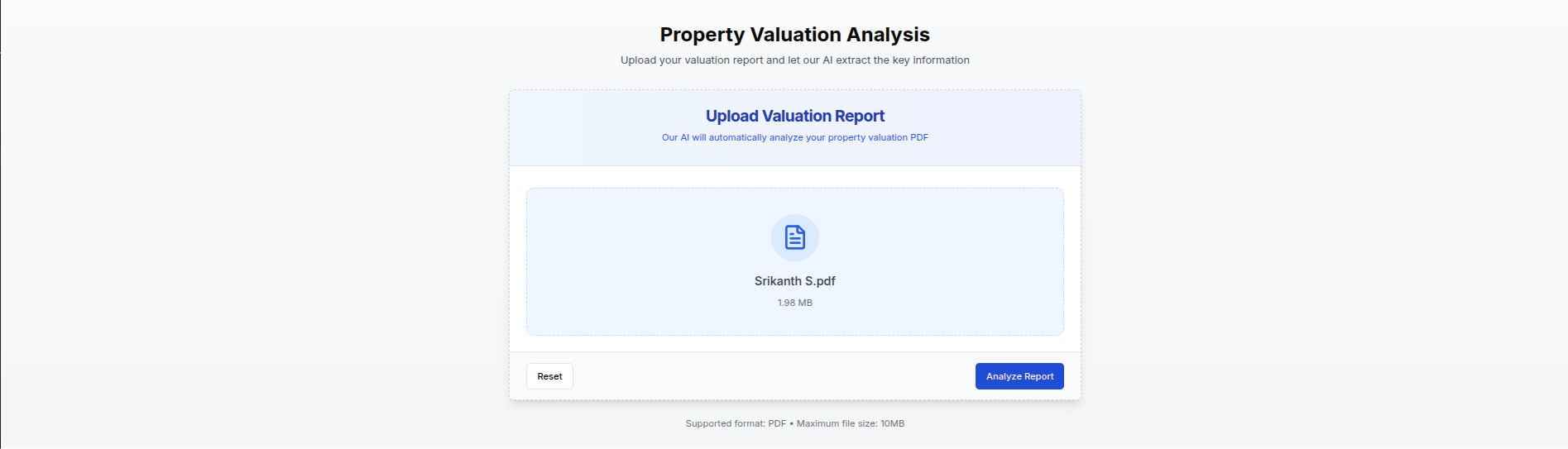 Property Valuations Manager Interface